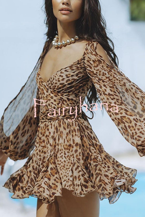 Worthy of Praise Chiffon Long Balloon Slit Sleeve Back Lace-up Mini Dress