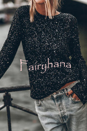 Exclusive Party Sequin Extra Long Slit Sleeves Open Back Top