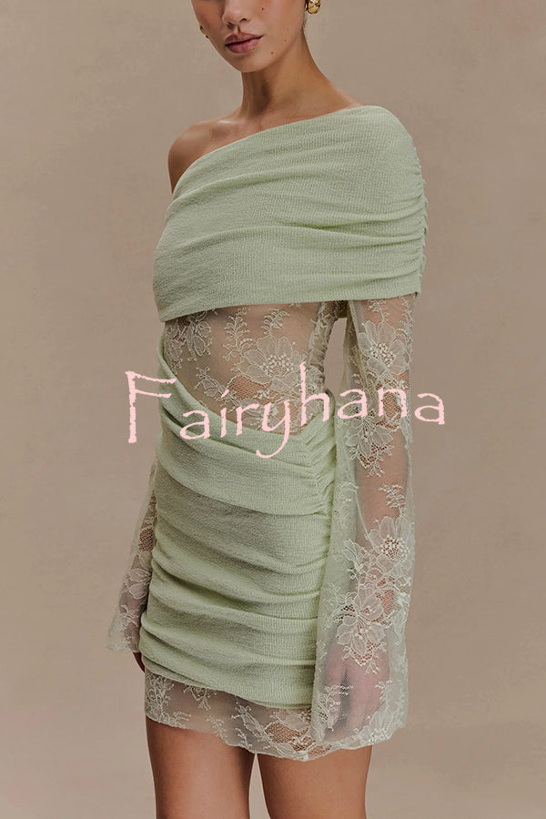 Fashion Lace Panel Long Sleeve Slim Fit Knit Mini Dress