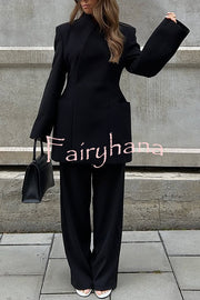 Solid Color Lapel Long Sleeve Casual Pocket Long Blazer