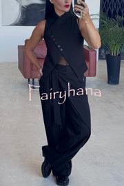 Urban Charm Wrap Tie-up Elastic Waist Pocketed Wide Leg Pants