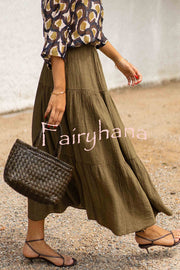 Solid Color Splicing Casual Vacation Maxi Skirt