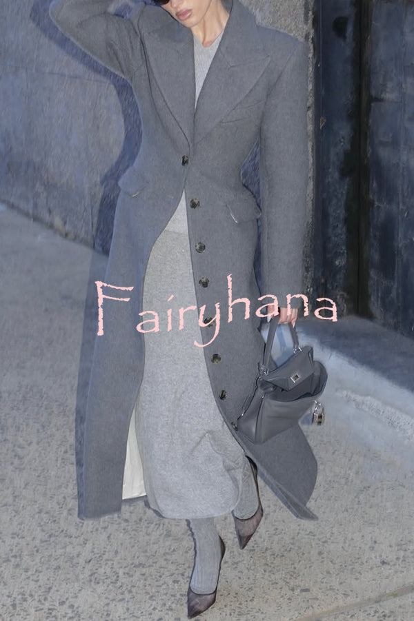 Elegant Lapel Long Sleeve Button High Waist Long Coat