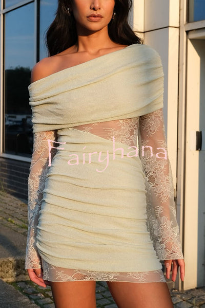 Fashion Lace Panel Long Sleeve Slim Fit Knit Mini Dress