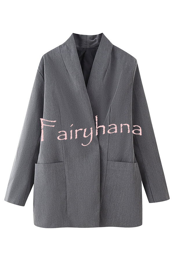 Solid Color Lapel Long Sleeve Casual Pocket Long Blazer