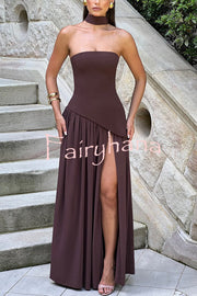Elegant Off Shopulder Chiffon Pleated Hem Scarf Slit Maxi Dress