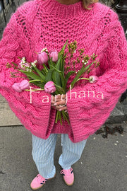 Solid Color Loose Round Neck Long Sleeve Casual Knitted Sweater