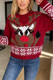 Christmas Reindeer Pattern Long-sleeved Loose Knit Sweater