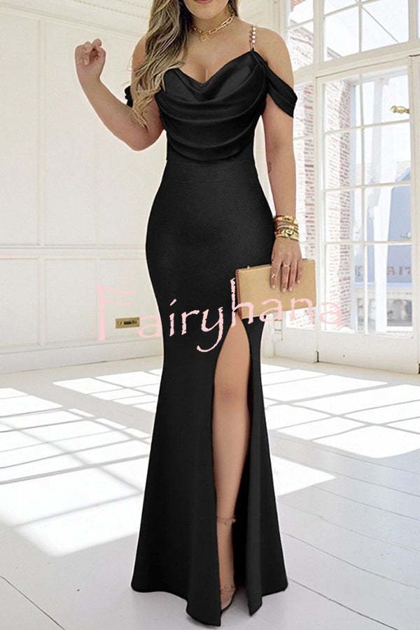Elegant Beaded Strap Sexy Slim Fit Slit Maxi Dress