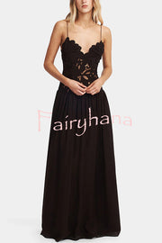 Stephanie Flower Crochet Lace Bust Chiffon Fluffy Hem Maxi Dress