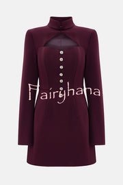 Elegant Long-sleeved Hollowed-out Button-down Slim-fit Mini Dress