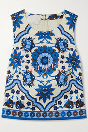 Unique Printed Round Neck Sleeveless Top and Casual Mini Skirt Set
