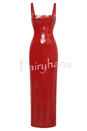 Eye Catching Sequin Cutout Waist Wide Strap Bacakless Maxi Dress