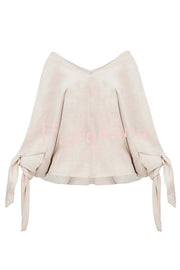 Joyful Bond Linen Blend V-neck Knotted Cuff Half Sleeve Loose Top