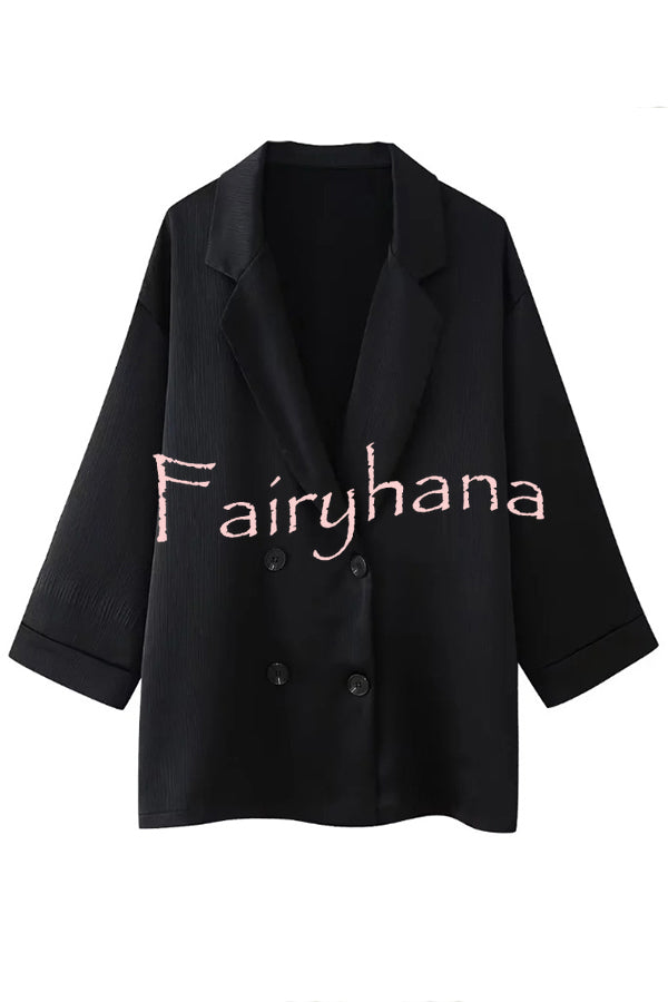 Fashionable Wrinkled Lapel Long-sleeved Loose Blazer