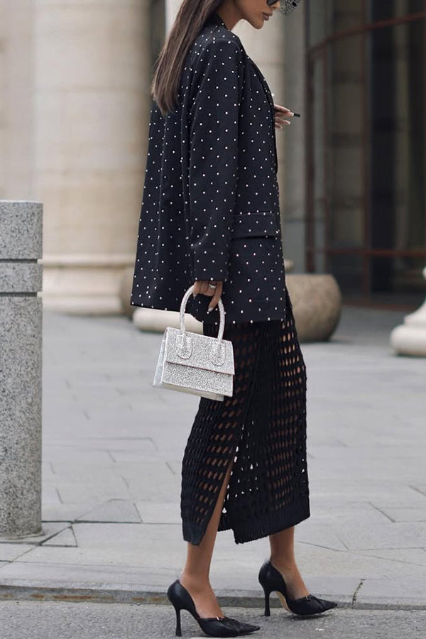 Fashionable Polka Dot Print Lapel Long-sleeved Loose Blazer