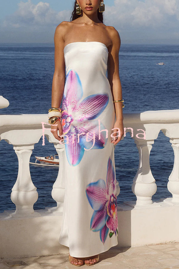 Floral Print Sexy Strapless Backless Holiday Maxi Dress