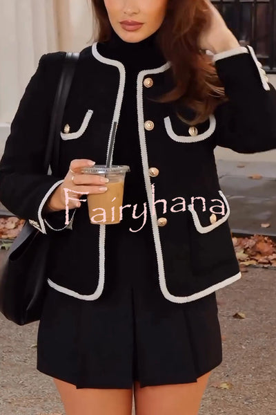 Fashionable Contrast Color Long Sleeve Button-decorated Casual Jacket