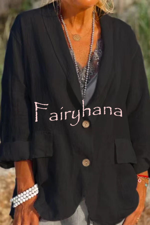 Linen Cotton Blend Long Sleeve Lightweight  Blazer