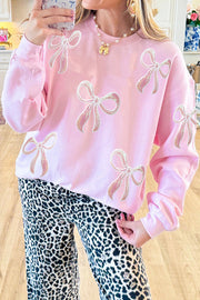 Christmas Sequined Bow Crew Neck Long-sleeved Loose Sweatshirt