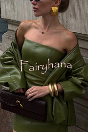 Sexy Tube Top Back Zipper Slim Leather Mini Dress