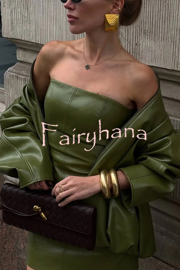 Sexy Tube Top Back Zipper Slim Leather Mini Dress