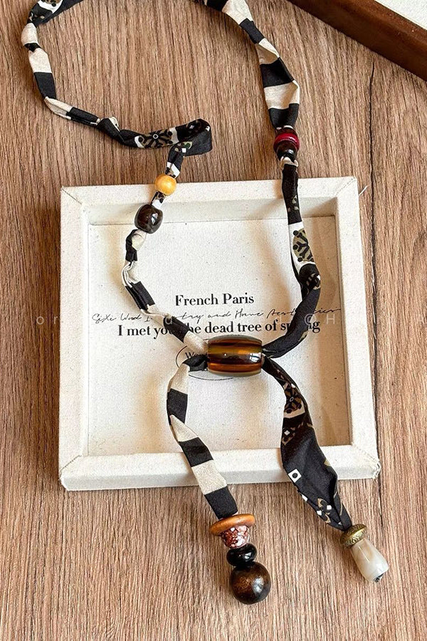 Vintage Pull-out Silk Scarf Beaded Necklace