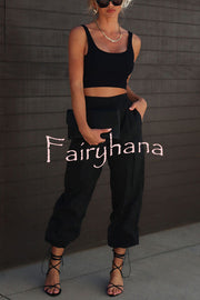Let’s Rewind Nylon Elastic Waist Pocketed Cargo Pants