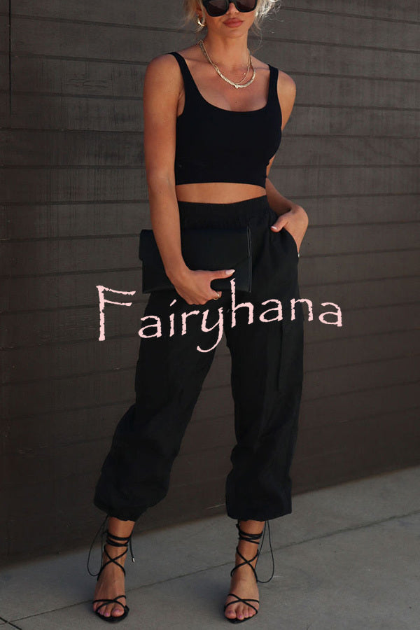 Let’s Rewind Nylon Elastic Waist Pocketed Cargo Pants