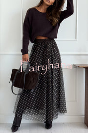 Timeless Treasures Tulle Polka Dot High Rise Elastic Waist Maxi Skirt