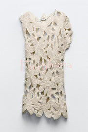 Fashion Crochet Hollow Loose Beach Cover-up Mini Dress