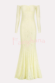 Sexy Off Shoulder Long-sleeved Lace Slim Fishtail Maxi Dress