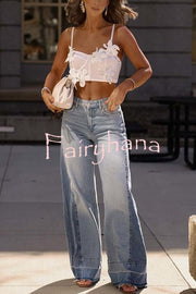 Ellison Denim Side Colorblock High Rise Pocket Wide Leg Jeans