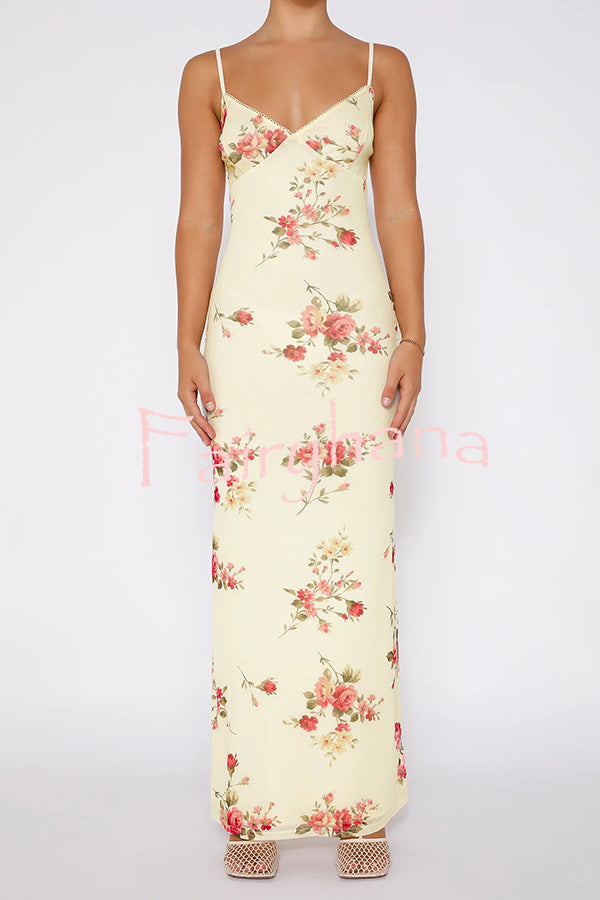 Reveling in The Unknown Floral Print Slip Stretch Maxi Dress