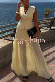 Stylish and Elegant Knit Spliced Tulle Elastic Waist Pleated Maxi Skirt
