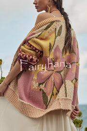 Floral Pattern Loose Long-sleeved Knitted Cardigan