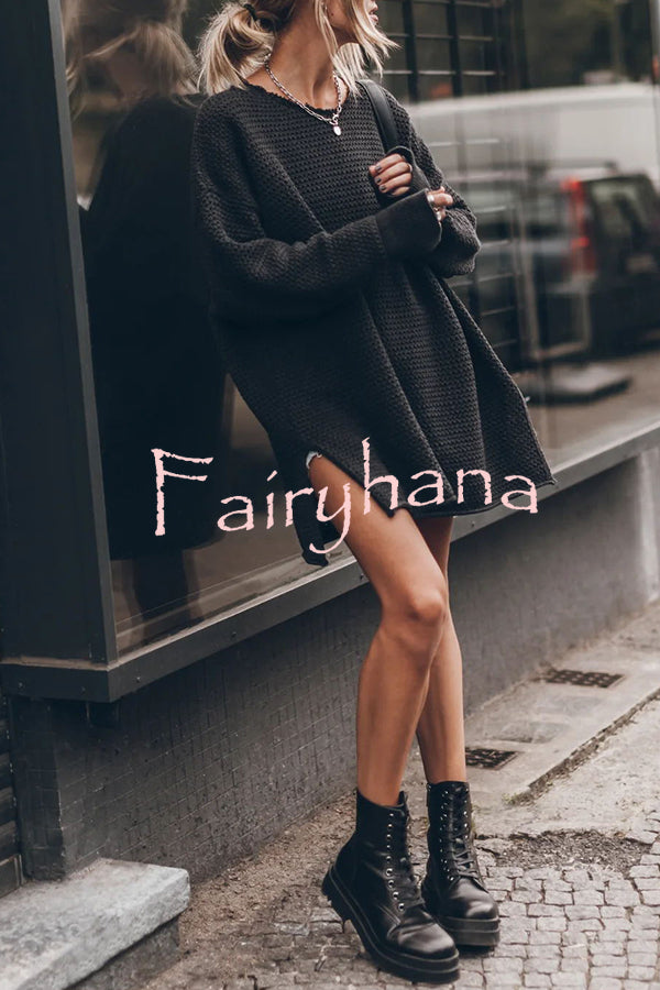 Cup of Cozy Knit Oversized Slit Side Sweater
