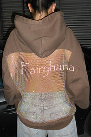 Fashionable Shiny Mesh Hollow Back Loose Long-sleeved Hooded Sweatshirt