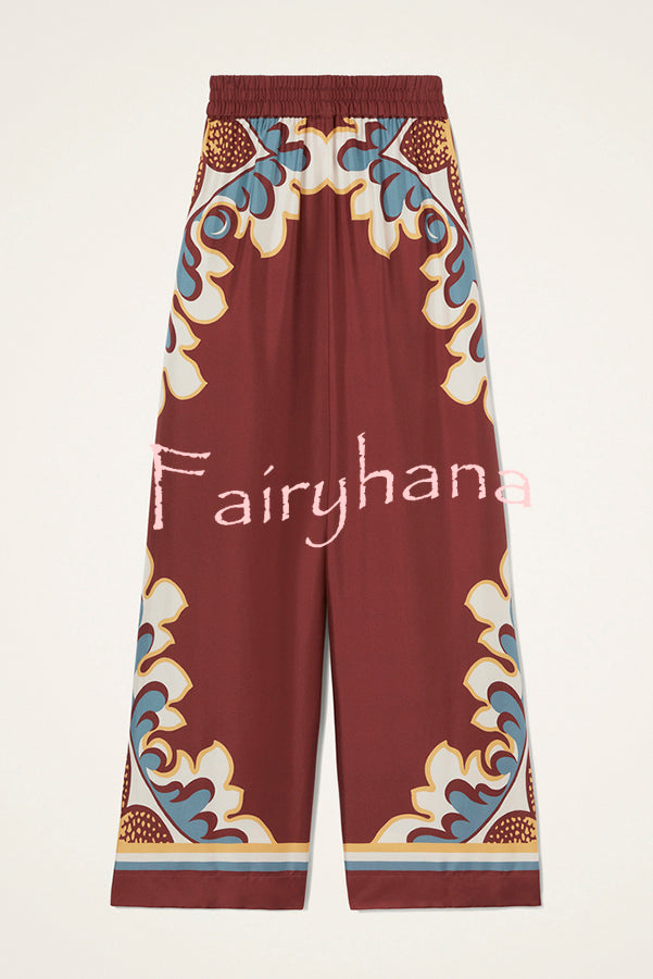 Bohemian Dreams Unique Print Elastic Waist Pocket Wide Leg Pants