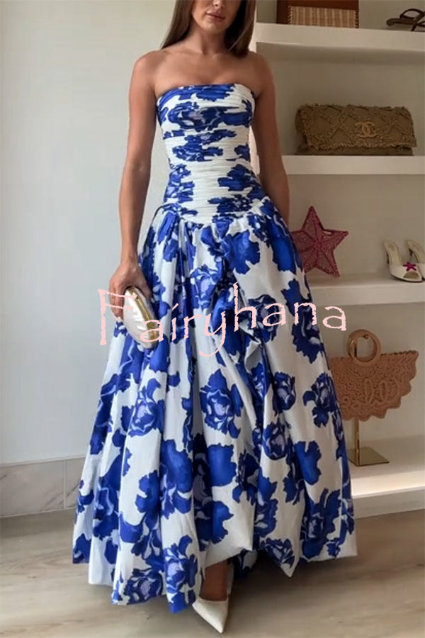 Perfect Moment Floral Off Shoulder Ruched Bodice Drape Bubble Hem Maxi Dress