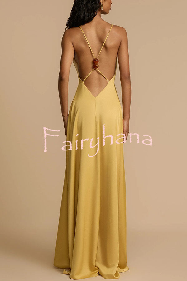Golden Hour Plung V-neck Resin Beads Detail Backless Maxi Dress