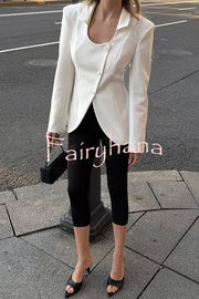 Solid Color Lapel Long Sleeve Casual Button Blazer