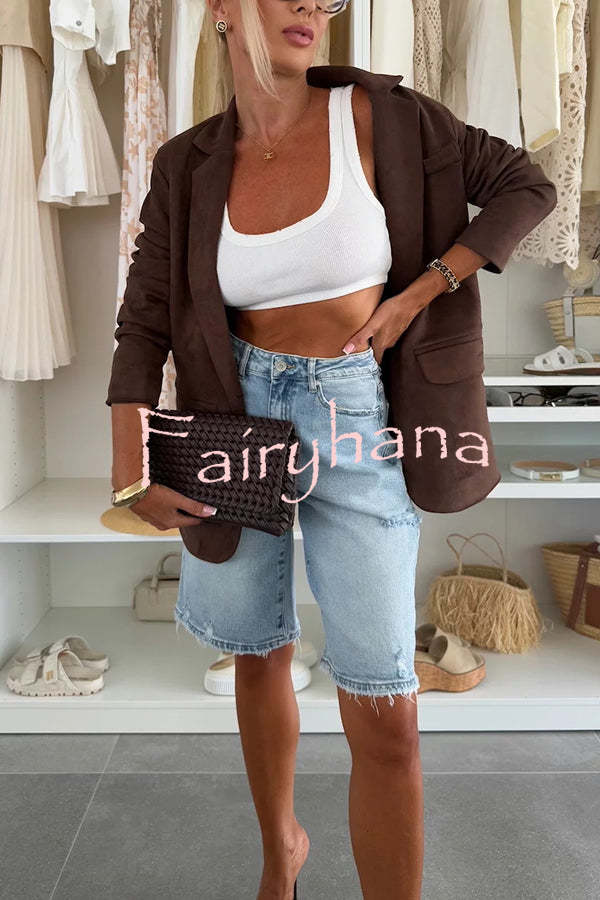Fashion Denim Pocket Frayed Bermuda Shorts