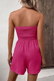 Solid Color Tube Top Button Pleated Casual Rompers