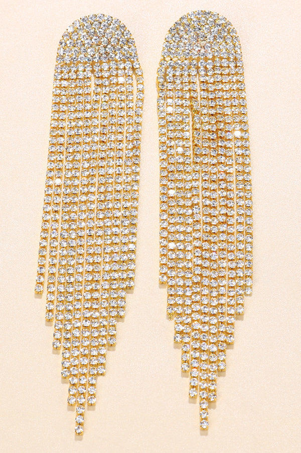 Fashionable Super Shiny Rhinestone Long Tassel Earrings