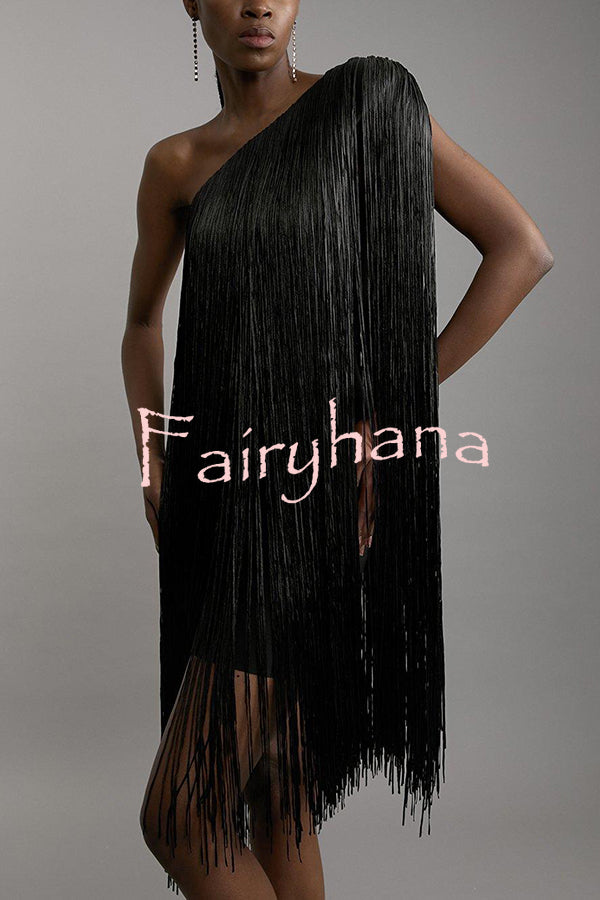 Fashion One-shoulder Slim-fit Elegant Tassel Mini Dress
