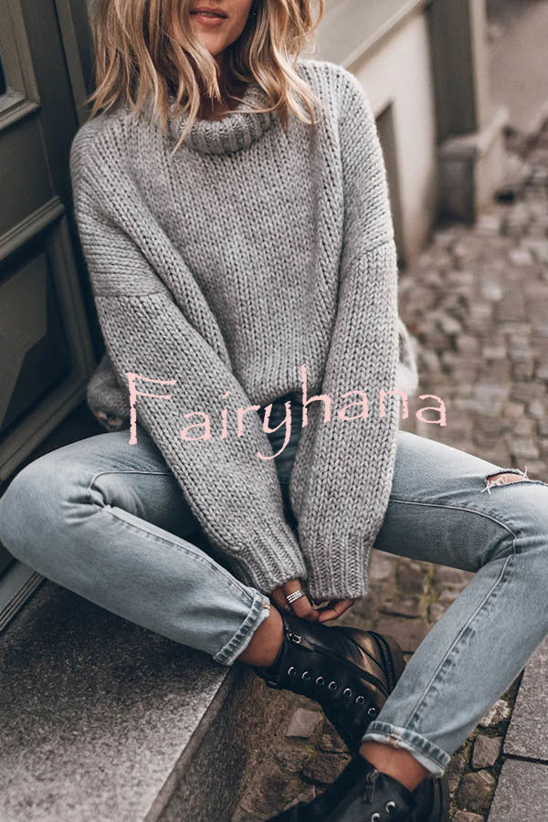 Emilia Knit Thick Collar Extra Long Sleeves Pullover Sweater