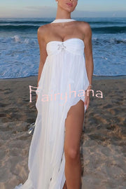Resort Style Romantic Ruffles Open Back Stars Decorated Beach Maxi Dress