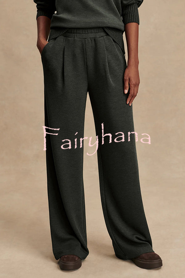 Barker High-Neck Long Sleeve Side Zipper Sweatshirt and Elastic Waist Pocketed Loose Pants Set