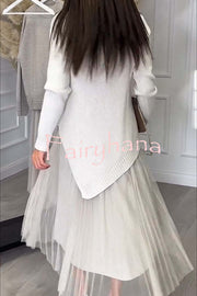 Jensine Pleated Tulle Tank Loose Midi Dress